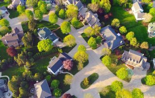 overhead view of neighborhood, mortgage lenders